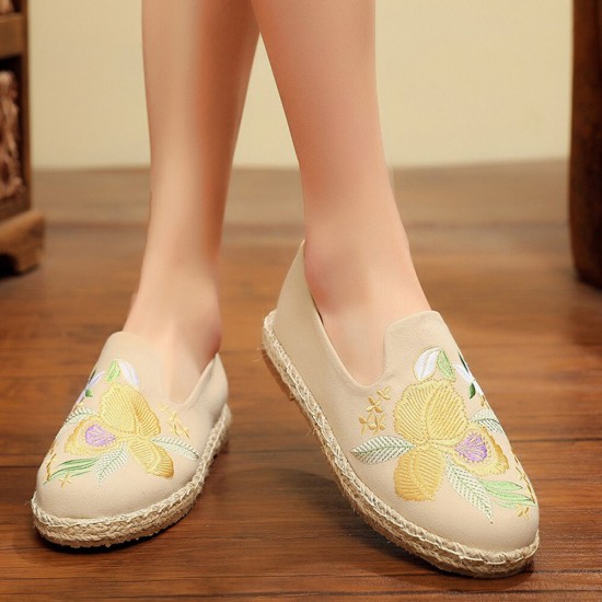 Women Handmade Embroidery Straw Comfy Lightweight Casual Flat Loafers Women Handmade Embroidery Straw Comfy Lightweight Casual Flat Loafers