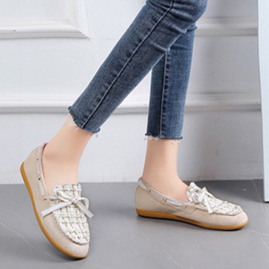 Women Butterfly Knot Decor Small Fragrance Wind Comfy Breathable Casual Slip On Loafers Women Butterfly Knot Decor Small Fragrance Wind Comfy Breathable Casual Slip On Loafers