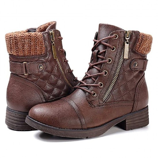 Large Size Women Casual Soft Comfy Warm Lined Patchwork Wool Side-zip Combat Boots Large Size Women Casual Soft Comfy Warm Lined Patchwork Wool Side-zip Combat Boots