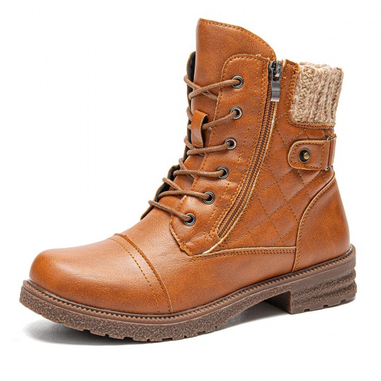 Large Size Women Casual Soft Comfy Warm Lined Patchwork Wool Side-zip Combat Boots Large Size Women Casual Soft Comfy Warm Lined Patchwork Wool Side-zip Combat Boots