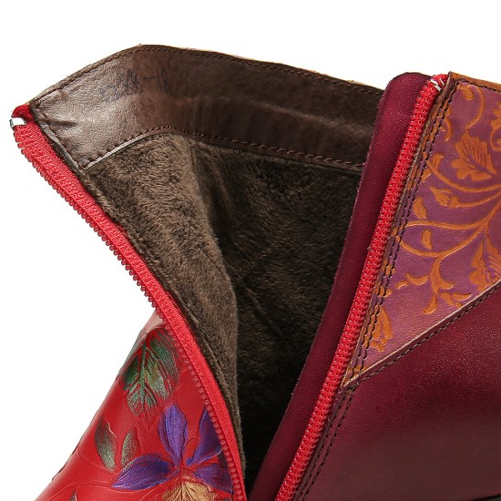 Retro Colorful Printed Flowers Pattern Embossed Stitching Comfortable Zipper High Heel Boots Retro Colorful Printed Flowers Pattern Embossed Stitching Comfortable Zipper High Heel Boots