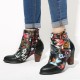 Women's Floral Causal Black Warm Lined Stacked Heel Ankle Boots Women's Floral Causal Black Warm Lined Stacked Heel Ankle Boots