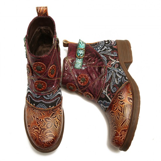 Retro Floral Pattern Splicing Adjustable Casual Round Toe Zipper Ankle Boots Retro Floral Pattern Splicing Adjustable Casual Round Toe Zipper Ankle Boots
