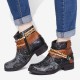Printed Outdoor Woven Rope Splicing Side-zip Round Toe Block Heel Ankle Boots Printed Outdoor Woven Rope Splicing Side-zip Round Toe Block Heel Ankle Boots
