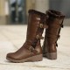 Women Plush Lining Buckle Decor Mid Calf Motorcycle Boots Women Plush Lining Buckle Decor Mid Calf Motorcycle Boots