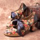 Women Elegant Graceful Little Flowers Printed Comfy Wearable Lace Up Stitching Chunky Heel Pumps Women Elegant Graceful Little Flowers Printed Comfy Wearable Lace Up Stitching Chunky Heel Pumps