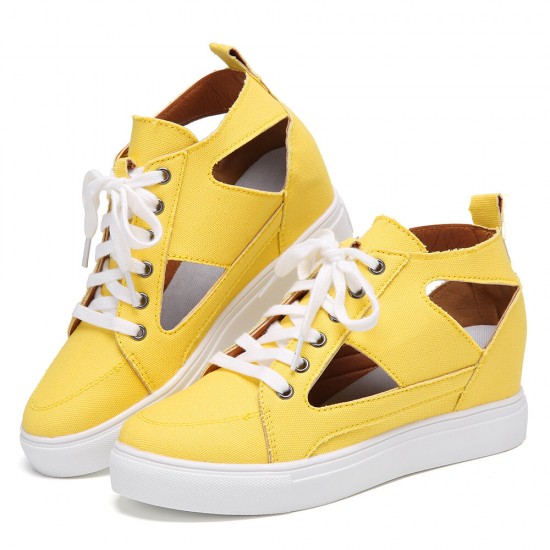 Women Canvas Cut Out Wearable Hidden Increase Casual Flat Shoes Women Canvas Cut Out Wearable Hidden Increase Casual Flat Shoes