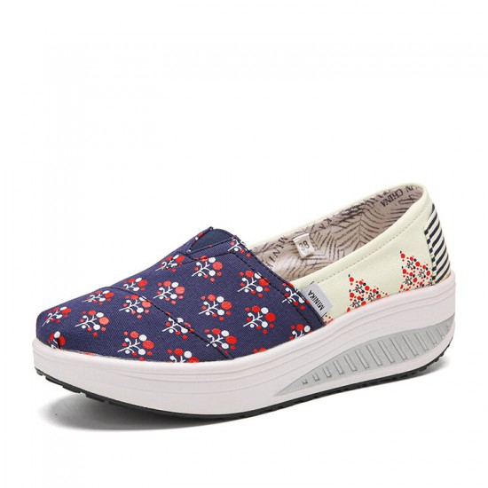 Dots Tree Printed Pattern Comfortable Canvas Rocker Sole Walking Shoes For Women Dots Tree Printed Pattern Comfortable Canvas Rocker Sole Walking Shoes For Women